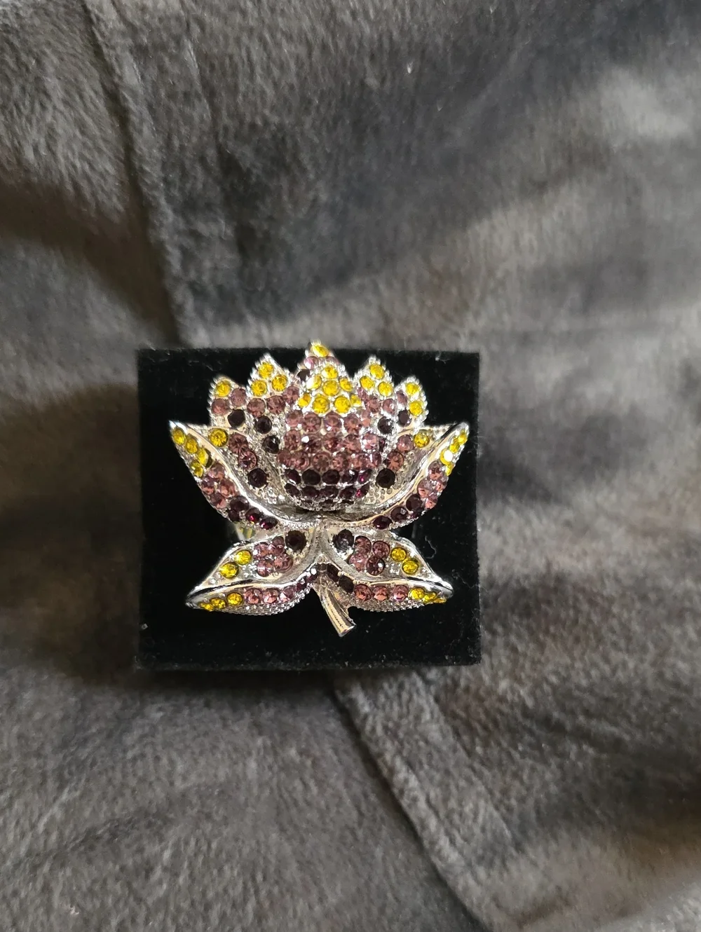Crystal Flower Ring  in Purple and Yellow